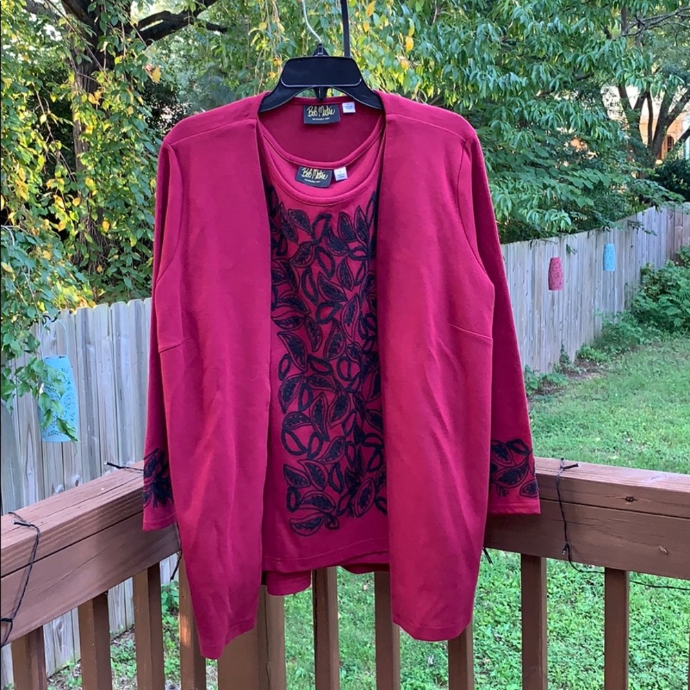 Bob Mackie burgundy tank and cardigan set